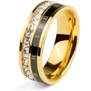 18K Gold Plated Roman Numeral Cubic Zirconia Ring Square CZ Gold Rings
